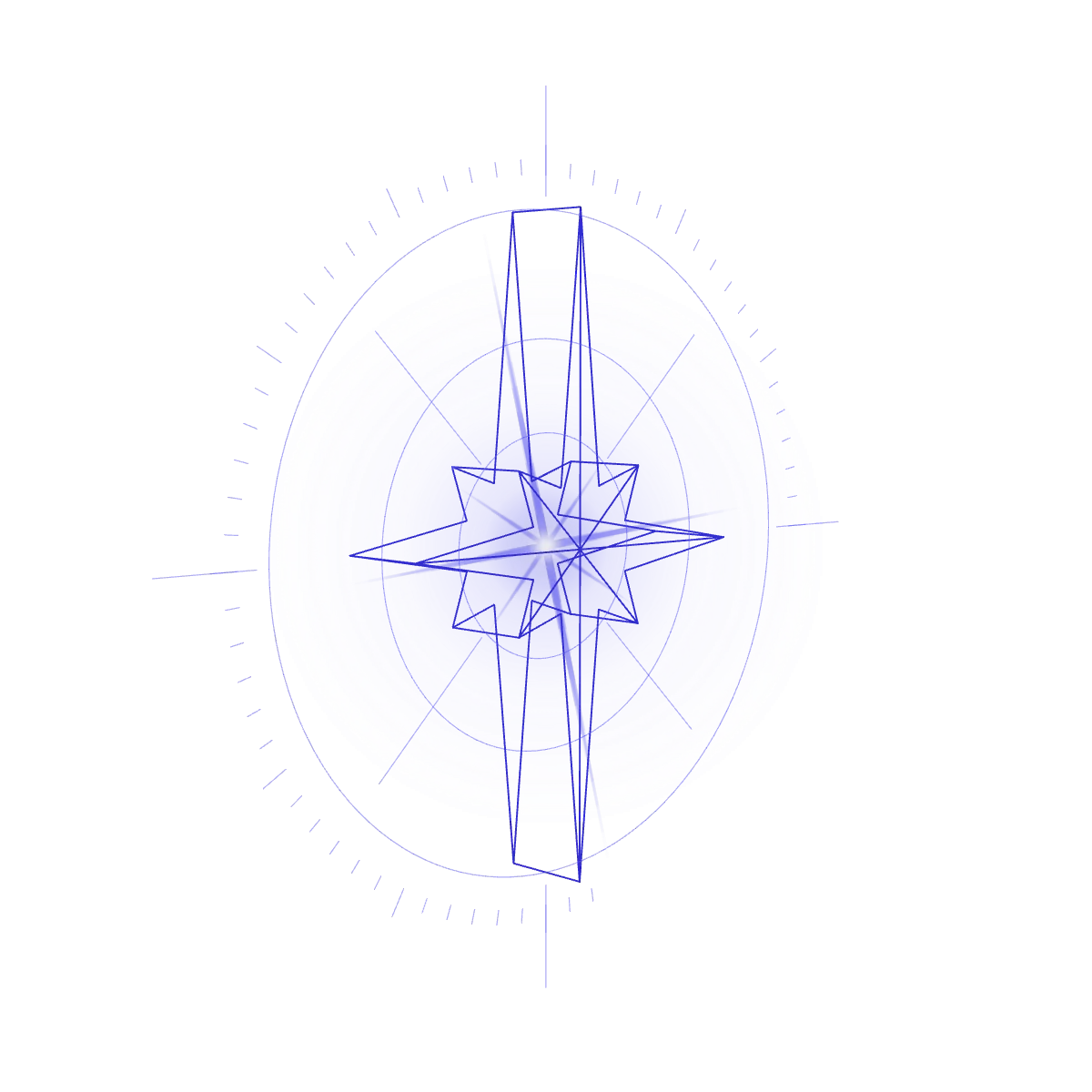 The Astra star drawn as a hairline blueprint, with construction circles and guides